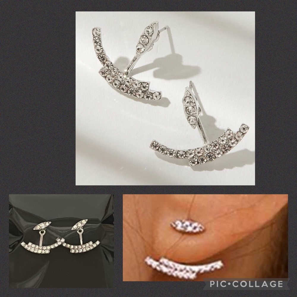 Rhinestone Layered Bar Ear Jacket Earrings | New